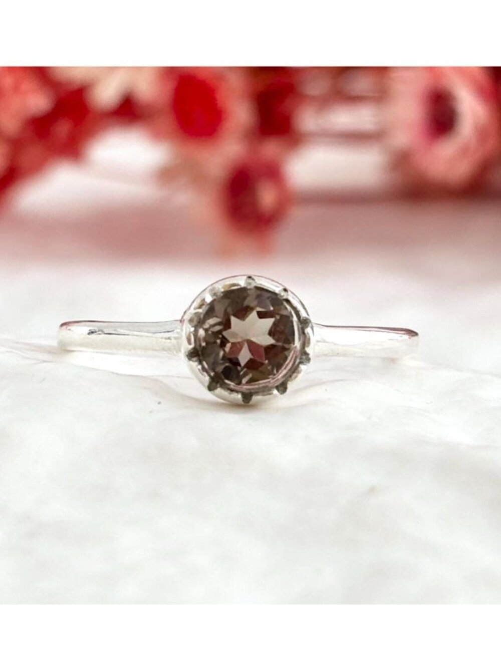 Smokey Quartz Gemstone Minimalist Sterling Silver 925 Vintage Ring - sz 7